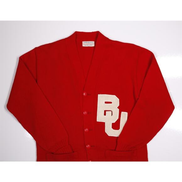 Tim McAuliffe Boston University 50s Vintage Wool Cardigan Sweater Small-Medium - Picture 2 of 5